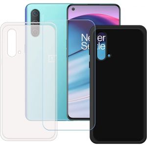 Kalanka-Coque Pour Oneplus Nord Ce 5g (6,43"") + Protecteur Écran, Anti-Chute Verre Tempered Glass Film - Housse Tpu Etui Silicone Cover Case Shell Translucide + Noir - Neuf