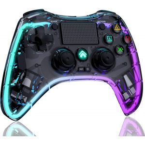Manette Sans Fil Pour Ps-4, Manette De Jeu Avec Lumi&egrave;re Rvb, Turbo, Macro M1/M2, Joystick Gamepad Avec Double Vibration/3.5Mm Audio/Touch Panel/Gyroscopique &Agrave; 6 Axes Pour Ps4/Pro/Slim - Neuf