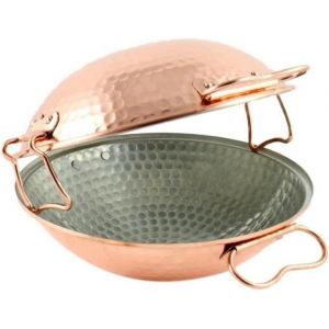 JEXNOVASHOP-Mali&iquest;s C20017 &iquest; Cataplana, Sauteuse, Wok en cuivre martel&eacute; int&eacute;rieur &eacute;tam&eacute; &iquest; Four, tous feux SAUF induction, &Oslash; 24cm, Cuivr&eacute; - Neuf