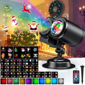 Projecteur LED No&euml;l Ext&eacute;rieur 2 en 1 / 24 Motifs & 10 Couleurs Oc&eacute;an / T&eacute;l&eacute;commande & Minuterie / D&eacute;coration F&ecirc;tes Int&eacute;rieure/Ext&eacute;rieure - Neuf