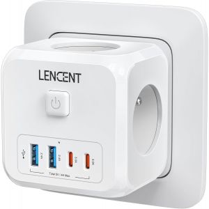 Murale Prise Multiple Secteur USB Multiprise Murale, 7 en 1 Multiprise Cube Chargeur USB avec 3 Sorties AC 4000W, 2 Type C et 2 Ports USB, avec Interrupteur Id&eacute;al pour Salon Bureau Chambre - Neuf