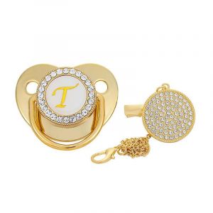 Sucettes Pour B&eacute;b&eacute;, Sucette Incurv&eacute;e &Agrave; 26 Lettres Avec Clips, Sucette Dor&eacute;e Pour B&eacute;b&eacute; De 6 &Agrave; 18 Mois, Alimentation En Poudre De Lait Pour B&eacute;b&eacute; T - Neuf