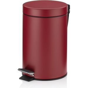 KALANKA-Seau à cosmétique rouge 3l, poubelle à pédale en métal pour la salle de bains, poubelle de salle de bains avec seau intérieur et anse, MONACO, rouge framboise mat - Neuf