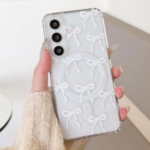 TRAHOO-Coque Magn&eacute;tique pour Samsung Galaxy S25 Plus 5G Transparent &Eacute;tui Housse de T&eacute;l&eacute;phone en Motif de Papillon Case avec Recharge sans Fil, Antichoc Bumper Cover pour Filles Femme, Blanc - Neuf