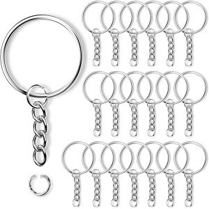MEVRONISSHOP-40 Pi&egrave;ces Porte-cl&eacute;s,20 Pi&egrave;ces Porte Clef+20 Pi&egrave;ces Anneaux de Saut Ouverts,Cles Anneaux de Porte-cl&eacute; en Acier INOX,Porte-cl&eacute;s avec Cha&icirc;ne Anneaux,pour Bricolage,Loisirs,25mm - Neuf