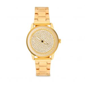 Montre-Bracelet Analogique A Quartz Avec Cadran Rond Et Strass, Boitier En Alliage Et Bracelet (Dore) - Neuf