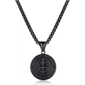 Trahoo-Collier Homme/Femme En Acier Inoxydable 316l Pour Chaine Homme Avec Pendentif Boussole Bijoux Homme Cadeaux Pour Lui Petit Ami Anniversaire Saint Valentin Cadeaux Pour Père Mari - Neuf