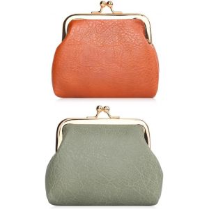 RFCBC-2 Packs Porte-Monnaie en Cuir Leather Coin Purse Carte Pochette Portefeuille Fermoir Clic Clac pour Homme Femme (Vert+Bru) - Neuf