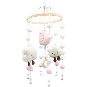 Yemaesre-Cloche De Lit Suspendue, Bébé Avec Boules De Feutre Cloche De Lit, Mobile Bébé En Bois Cloches De Lit, Pour Bébé Fille Ou Garçon, Pour Chambre D'enfant (Rose) - Neuf