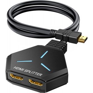 Splitter HDMI 2 Sorties simultanées pour Double ecran,4K 2160p 1440p 1080p HDCP 3D repartiteur HDMI 1 Entree Compatible avec PC Ordinateur Portable PS4 PS5 TV Box projecteur - Neuf