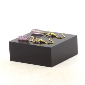 Boucles D'oreilles 1 Perle Charoite De Russie En Acier Dor&eacute; Fabriqu&eacute; En France. - Neuf