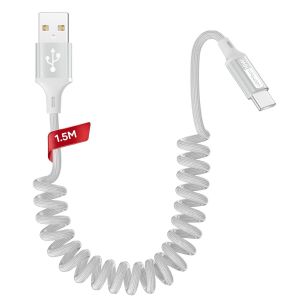 Kalanka-C&acirc;ble Usb C Spiral&eacute; 1,5m, C&acirc;ble Usb C Charge Rapide R&eacute;tractable Pour Carplay, Android Auto Cable Type C Compatible Avec Iphone 17, 16, 15, Ipad, Samsung Galaxy, Google Pixel, Xiaomi - Blanc - Neuf