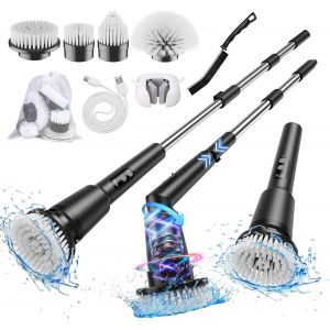 Brosse nettoyante électrique,Nouvelle Brosse de sans IPX7 avec 4 brosses interchangeables,poignée Extensible réglable et 3 Vitesses réglables pour la Salle de Bain,Les Carreaux,Le Sol (Noir) - Neuf