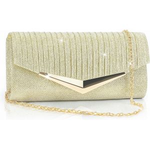 Pochettes et pochettes pour femmes (dor&eacute;es), sac de soir&eacute;e pliss&eacute; &agrave; paillettes avec cha&icirc;ne, sacs &agrave; main enveloppe brillants et chics pour f&ecirc;tes, mariages, vacances et occasions sp&eacute;ciales - Neuf