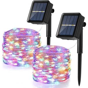 TRAHOO-[Lot de 2] Guirlande Lumineuse Exterieur Solaire, 12m 120 LED Guirlande Guinguette No&euml;l Solaire &Eacute;tanche 8 Modes D&eacute;coration Lumi&egrave;re pour Jardin Terrasse Cour Maison Mariage F&ecirc;te (Multicolore) - Neuf