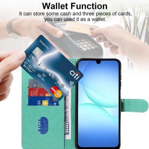 Aefj-Coque Compatible Avec Samsung Galaxy A17 4g / 5g Avec 1 Pi&egrave;ce Protection &Eacute;cran En Verre Tremp&eacute;, Housse Pu Cuir &Agrave; Rabat Flip, &Eacute;tui Support Et Portefeuille Fonction (Vert) - Neuf