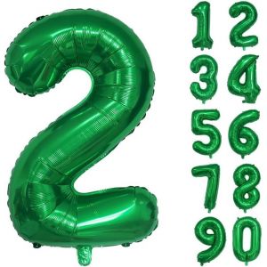 SJZG-Ballon G&eacute;ant En Aluminium En Forme De Chiffre Pour D&eacute;coration De F&ecirc;te D'Anniversaire, Nouvel An, F&ecirc;te Pr&eacute;natale, Anniversaire De Mariage (Vert, 2) - Neuf