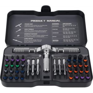 Ulteronixshop-Jeu de Tournevis &agrave; Cliquet 40 en 1, comprenant des embouts en acier alli&eacute; S2, des embouts magn&eacute;tiques, une poign&eacute;e &agrave; cliquet amovible et un kit d'outils d'entretien universel - Neuf