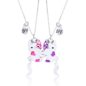 Kal-2 Pièces Collier Bff Pour 2 Filles, Collier Argent Femmes, Collier Amitie Coeur Separable Motif Chat Pour Soeur Friend Cadeau Jeune Fille Anniversaire - Neuf
