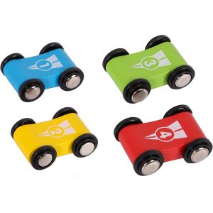 ERYI-Circuit Rampe Voiture - Rampe Jouet En Bois Avec Parking Voiture Sur Le Toit - Jeu De Course 4 Voitures En Bois - Circuit Voiture Enfant Pour Garcon Et Filles 1 2 3 Et 4 Ans (4 Voitures) - Neuf