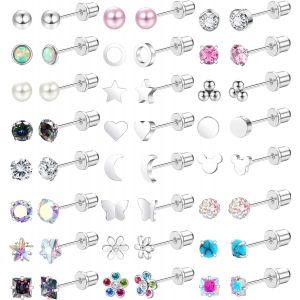 Kal-24 Pairs Boucles D'oreilles Femme Acier Inoxydable Hypoallerg&eacute;nique Boucles D'oreilles Papillon Fleur Zircone &Eacute;toile Perles Boucles D'oreilles Femme Argent Boucles D'oreilles Enfants Fille - Neuf