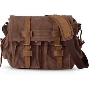 Sac bandouli&egrave;re r&eacute;tro, sac messager, sacoche pour ordinateur portable 14 pouces, &eacute;tui pour homme et femme, sac de sport, cartable, toile marron - Neuf