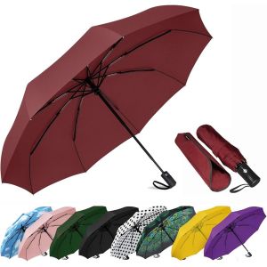 Parapluie De Voyage Compact Coupe-Vent - Parapluie Automatique Pour La Pluie - Petit Parapluie Portable Coupe-Vent Pour Homme, Femme, Adolescent (Pois Blancs) - Neuf