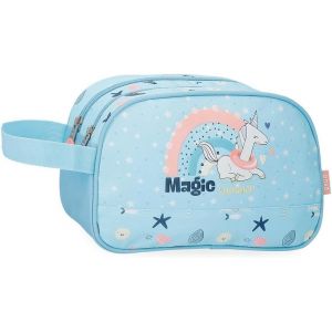MAA-Magic Summer Trousse de Toilette, Sac bandoulière, idéale pour Organiser Vos Affaires, Compartiments Multiples. Rose et Bleu. - Neuf