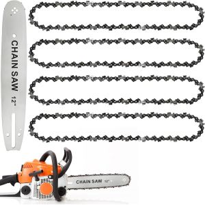 SUBZONAL-4 Pièces Chaîne de Tronçonneuse, 12"" Chaînes Tronçonneuses avec Guide-Chaîne de 34,5cm, Pas de 3/8"" Low-Profile, Epaisseur de Maillon 0,05"" (1,3mm), 45 Maillons, pour Coupe du Bois, Elagage - Neuf