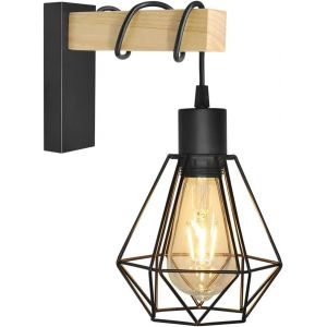 Subzonal-Appliques Murales Vintage, Applique Murale Int&eacute;rieure R&eacute;tro En Bois, Prise E27 En M&eacute;tal, Pour Salon, Chambre &Agrave; Coucher Noir - Neuf