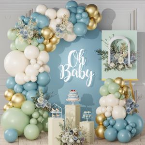 CAUC-Arche Ballon Anniversaire Bleu Vert, 119 Kit Guirlande Ballon Vert Sauge Bleu avec Ballon Blanc Sable Bleu Brouillard Or, D&eacute;coration Baby shower Vert Bleu Beige Dor&eacute; pour Anniversaire Mariage Ba - Neuf