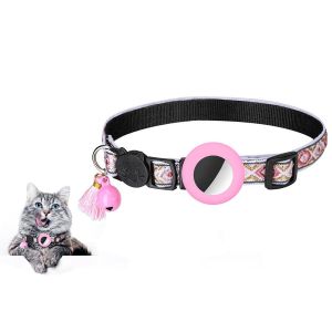 Collier Pour Chat Ajustable Avec Porte-&Eacute;tiquette Airtag, Clochette Et Pompon - Motif G&eacute;om&eacute;trique, Convient Aux Tours De Cou De 22 &Agrave; 34 Cm - Neuf