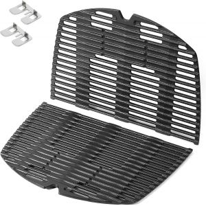 Ulteronixshop-Grille de Cuisson en Fonte pour Barbecue &agrave; Gaz Weber Q 300/3000 S&eacute;ries - Remplacement pour 7646 - avec 2 Supports de Montage - Neuf