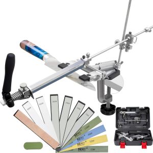 Aiguiseur &Agrave; Couteaux,Rx-009 Aff&ucirc;teur De Couteaux &Agrave; Angle Fixe Rotatif &Agrave; 360&deg;,Curseur Et Fixation Pr&eacute;cis Am&eacute;lior&eacute;s,Syst&egrave;me D'aff&ucirc;tage De Couteaux &Agrave; Cuisine,10 Pierres + 1 Cuir+ 1 P&acirc;te - Neuf