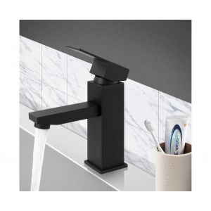 Robinet mitigeur carr&eacute; pour lavabo de salle de bain en acier inoxydable noir - Neuf