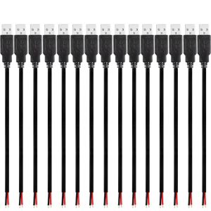 JGD-15PCS c&acirc;ble prise USB,soudable c&acirc;ble USB 2.0 m&acirc;le,2 broches Connecteurs USB c&acirc;ble,USB rallonge de c&acirc;ble pour appareils USB install&eacute;s ou r&eacute;paration de remplacement DIY (30cm) - Neuf
