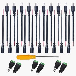 10 Pairs DC Power Pigtail Cable 20AWG 5.5 x 2.1mm Mâle Femelle Connctors, DC Alimentation Queue de Cochon pour Câble Fil de Fiche pour CCTV de Sécurité pour Vidéo Surveiller CCTV Caméra Câble - Neuf