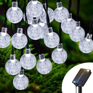 KAL-Guirlande Solaire Exterieur, 10M 30Led Guirlande Lumineuse Exterieure Solaire Ip65 Étanche, 8 Modes Décoration Pour Jardin Terrasse Guinguette Cour Noël Mariage Fête, Blanc Froid - Neuf