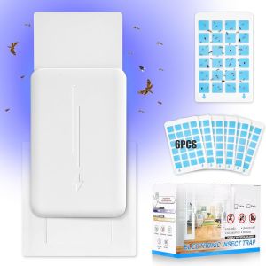 Anti Moucherons Interieur, Lampe Anti Moustique Plug In Avec Coussin Adhésif, Tueur De Attrape Moucheron Avec 6 Plaques De Glu De Rechange Pour Mouches À Fruits Moustiques Moucheron - Neuf