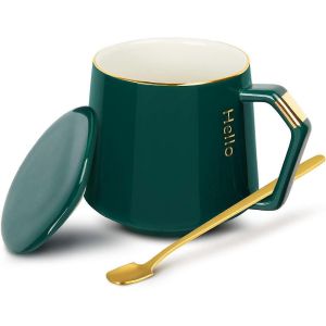 Tasses En Céramique Tasse À Café Avec Couvercle Tasse À Café + Cuillère En Acier Inoxydable,Tasse À Thé 12 Oz / 380 Ml,Grand Cadeau Pour Noël - Neuf