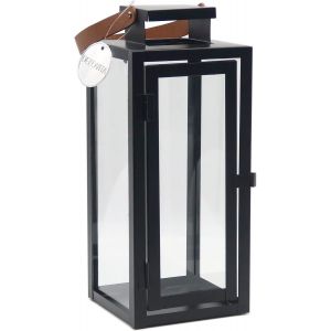 30Cm Lanterne Métal En Noir - Lanterne De Jardin Avec Poignée En Faux Cuir - Deco Lampion À Bougie - Neuf