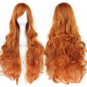 Tianyi-80cm Longue Perruque De Cosplay De Cheveux Naturels Bouclés Avec Une Frange Colorée Halloween Costume Party Perruques Pour Les Femmes (Orange) - Neuf