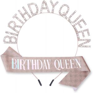 Kal-Anniversaire Reine Sash Cristal Bandeau Ensemble Strass Diadème Bling Paillettes Couronnes Bande De Cheveux Princesse Diadème Doux Joyeux Anniversaire Décorations Pour Femmes Filles - Neuf