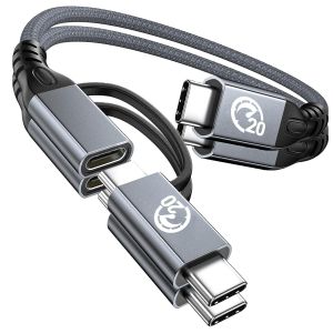 THEF-Câble USB C vers USB C 240W [0.2M Lot de 2], Câble USBC 3.2 Gen 2 20Gbps, Rallonge USB C Vidéo 4K, Chargeur Type C Charge Rapide pour iPhone 15 iPad Pro Air Mini MacBook Galaxy S24 - Neuf