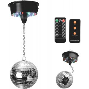 Boule À Facettes 12 Cm Avec Moteur À Piles,18 Led,Boule Disco Argentée,Décoration Scintillante Pour Soirées,Fêtes,Événements,Facile À Installer Et À Suspendre - Neuf