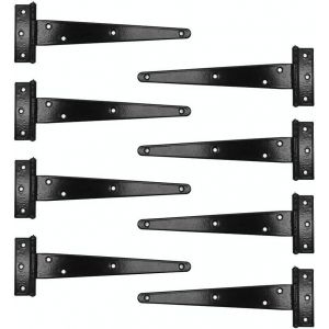 Lot De 8 Charni&egrave;res Robustes En T Pour Abri De Jardin, Porte De Grange En Bois, Charni&egrave;res De Porte De Grange En Fer Forg&eacute; Noir Antirouille - Neuf