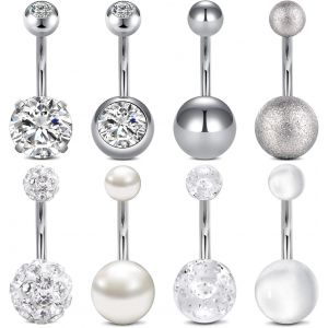 Piercing Nombril Barres De Ventre Anneaux Acier Chirurgical 10mm 14g Perle Cristal Cz Banane Piercing Bijoux - Neuf