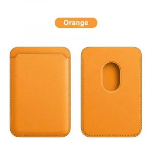 Hommes en cuir carte portefeuille femmes t&eacute;l&eacute;phone Magsafe magn&eacute;tique porte-carte de cr&eacute;dit sac &eacute;tui Macsafe portefeuille carte t&eacute;l&eacute;phone couverture sac accessoires--Orange - Neuf