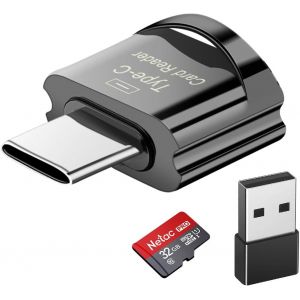 Lecteur de Carte Micro SD/TF USB C avec Adaptateur USB - Compatible avec MacBook, Téléphones Android Galaxy et Plus - Neuf