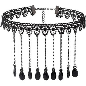 Kal-Collier Ras Du Cou En Dentelle Noire Avec Pendentif En Cristal - Style Gothique Creux - Accessoires D'halloween Pour Femmes Et Filles - Neuf
